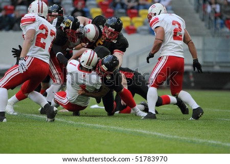 DUSSELDORF, GERMANY - APRIL 24: The 1st German Japan Bowl. Germany and Japan battle it out on the field. On April 24, 2010 in Dusseldorf, Germany