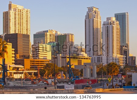 MIAMI FLORIDA, USA-MARCH 27: Massive ongoing construction projects in downtown and Brickell areas on March 27, 2013 among the increasing demand of luxury real estate