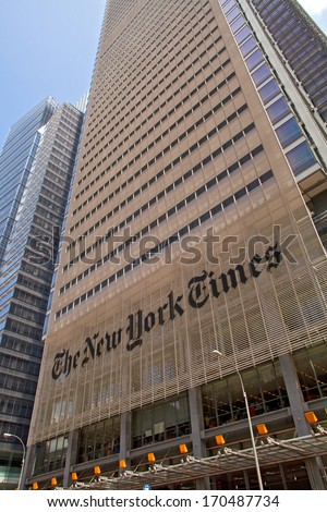 New York City, USA-May 20, 2013: The New York Times building in Manhattan, New York City on May 20, 2013. New York TImes is a daily newspaper published since 1851