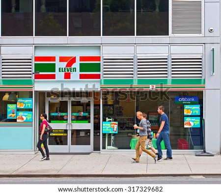 NEW YORK CITY, USA-May 26, 2013: Seven Eleven 7-11 store in  New York City, one famous world largest franchise of convenience stores