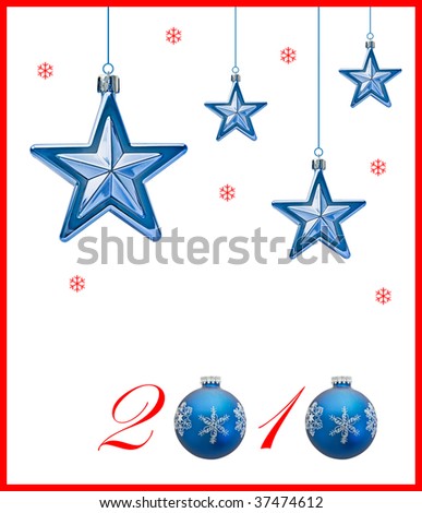 Happy holidays and new year 2010 with assorted Christmas ornaments