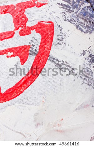 Abstract art textured background, closeup fragment from a colorful oil and mix media painting on canvas in red white and black tones