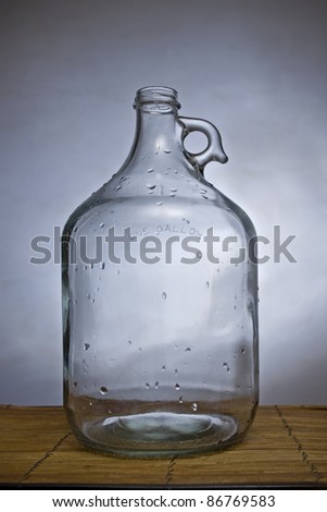 One gallon glass container for water or wine, closeup shot