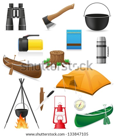 set icons items for outdoor recreation vector illustration isolated on white background