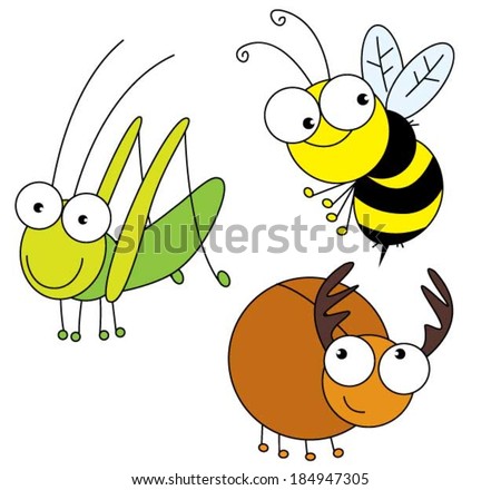 Three insect.Set of three infant insect bugs animal.