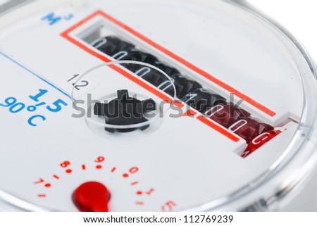 water meter close-up isolated on white background