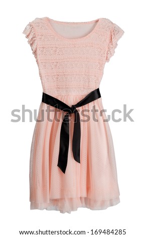 Pink dress with black belt. Isolate on white.