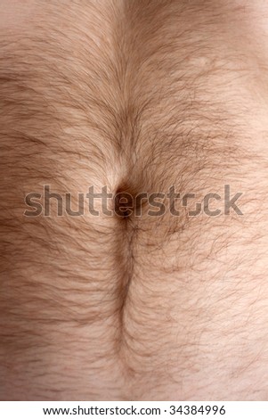 Male hairs belly, bellybutton in light from window