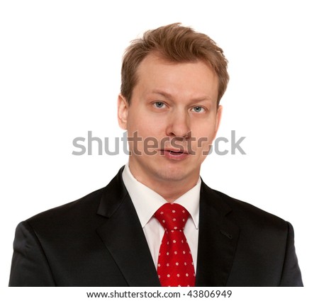 stock photo : Portrait men in black suit and tie on white background