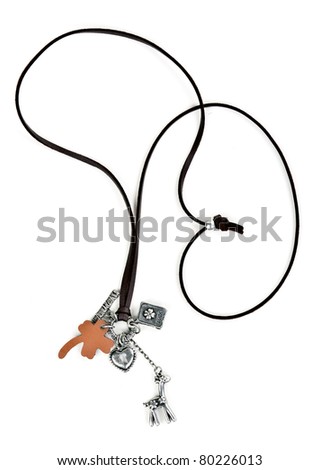 necklace with leather strap on a white background