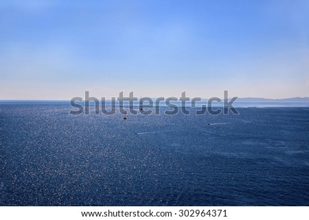 Sea view. Mountain view. Beautiful Ionian dark blue sea. Sky and sea. Beauty in nature