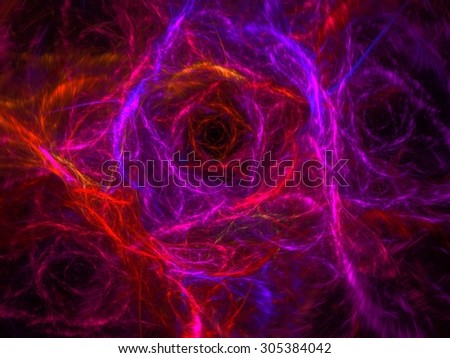 Fractal flower in two colors red and purple. Fractal art background for creative design. Decoration for wallpaper desktop, poster, cover booklet. Abstract flower