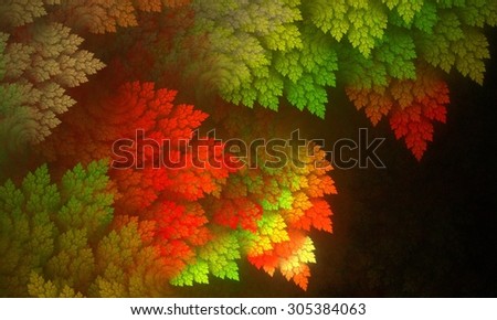 Autumn leaves, fractal leaves, abstract texture. Fractal art background for creative design. Decoration for wallpaper desktop, poster, cover booklet.