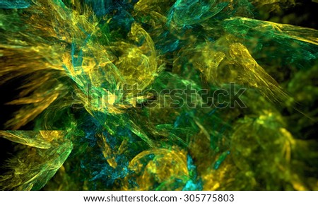 Fractal art background for creative design. Decoration for wallpaper desktop, poster, cover booklet. Abstract texture, abstract fractal in yellow and green colors