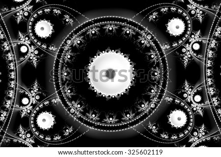 Black and white fractal. Fractal lace. Fractal art background for creative design. Decoration for wallpaper desktop, poster, cover booklet. Abstract texture. Psychedelic. Print for clothes, t-shirt.