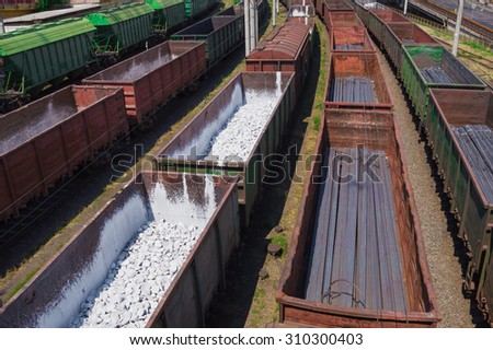 freight cars with rocks and metal production