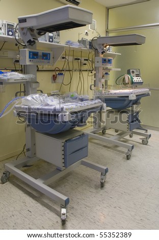 two modern incubators in maternity recovery room