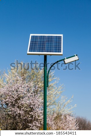 Solar panel located in a park on a clear day of spring