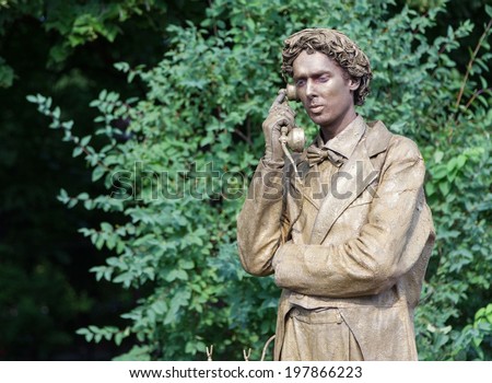 BUCHAREST, ROMANIA - JUNE 08, 2014: An actor of Holland Levend Theater play role \