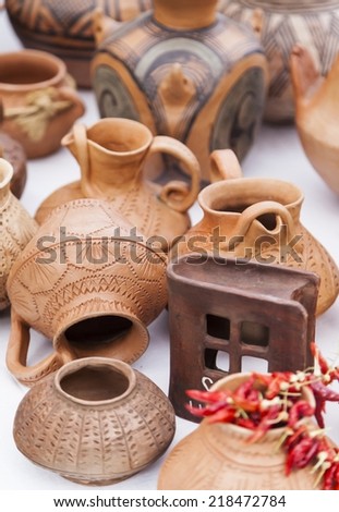 Clay pots exposed to a rural fair