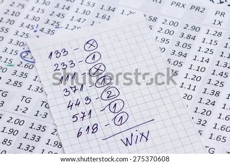 The note with the selection of the winning codes on bookmakers