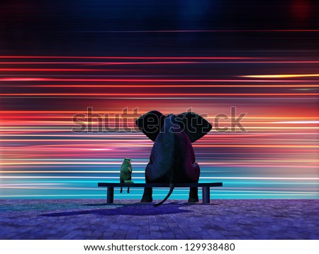 elephant and dog sitting on a roadside