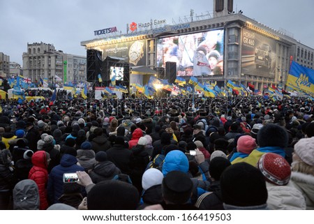 KIEV, UKRAINE - DECEMBER 08: Mass meeting of millions for the government\'s resignation, December 08, 2013,  Independence Square (Maydan) in Kiev