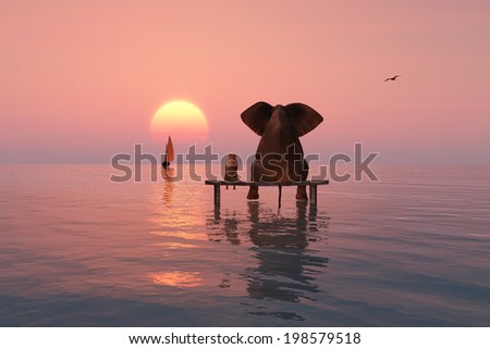 elephant and dog sitting in the middle of the sea