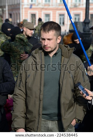 Kiev, Ukraine, October 19, 2014. Friends and relatives accompany the Battalion \