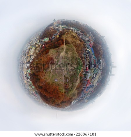 aerial spherical panorama of Kiev Podol