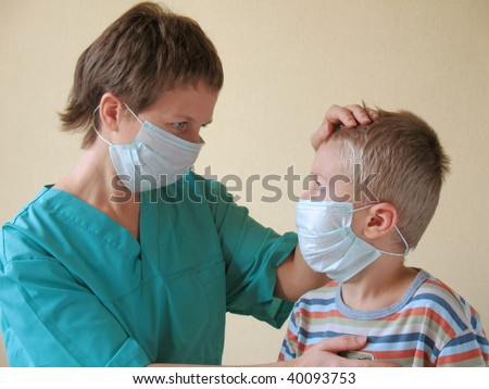 child and medical doctor in mask