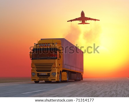 truck on road at sunrise