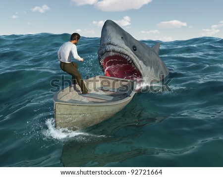 Shark attacks man in a boat