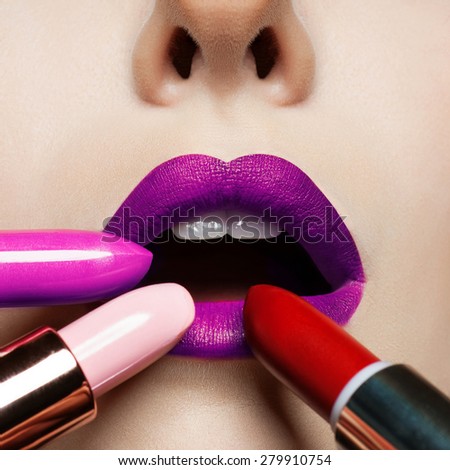 Sexy Lips. Beauty Red Lip Makeup Detail. Beautiful Make-up Closeup. Sensual Open Mouth. lipstick or Lipgloss. Kiss. Beauty Model Woman\'s Face close-up. Valentine Kiss
