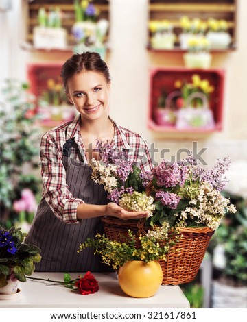 Young florist shop flowers