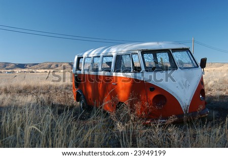 stock photo abandon VW bus on Route 66 Arizona USA