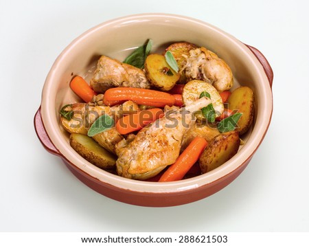 Rabbit with cherry potatoes and carrots
