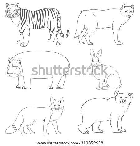 set of animals,wild predators and herbivores