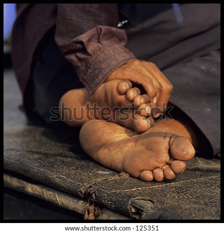 Feet (soles) of a vietnamese fisherman.