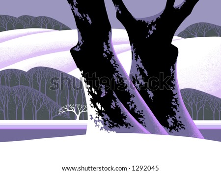 Snow Covered Tree / Stylized version of a winter landscape. / SN-030