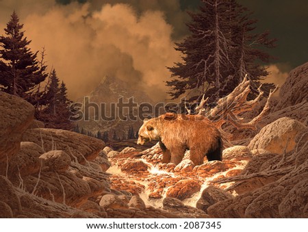 Grizzly Bear in the Rocky Mountains/Image from an original 17x24 painting./SW-010