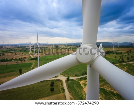 Wind turbine from aerial view. Sustainable development, environment friendly concept. Wind turbine give renewable energy, sustainable energy, alternative energy. Wind sustainability energy.