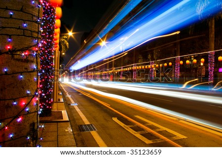 Lights stream in city