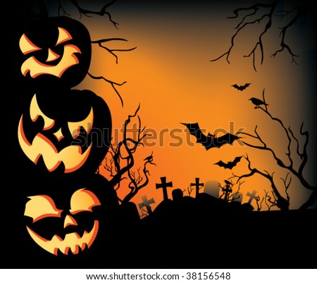 Halloween Background on Spooky Halloween Background With Jack O Lanterns  Bats  Crows  And