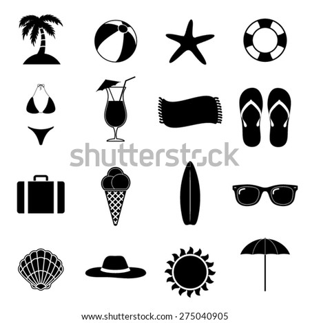 Summer Beach Black Vector Illustration / Silhouette Icons / Beach Paradise / Vacation Set / Black & White Illustrations / Vacation On The Sea