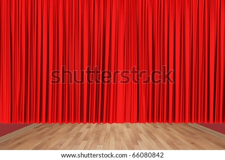 3d rendering of an empty room with Red theater curtain