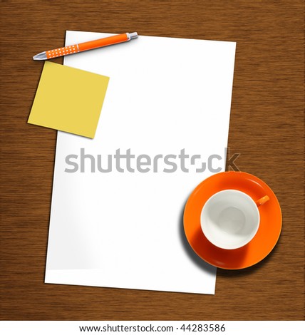 office desk with plain paper and coffeecup
