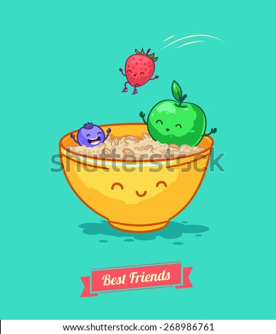 Breakfast Porridge Oatmeal with berries Best friends Vector illustration Breakfast Porridge Oatmeal with berries Best friends Vector illustration