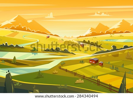 Rural landscape. Vector design illustration for web design development, natural landscape graphics.