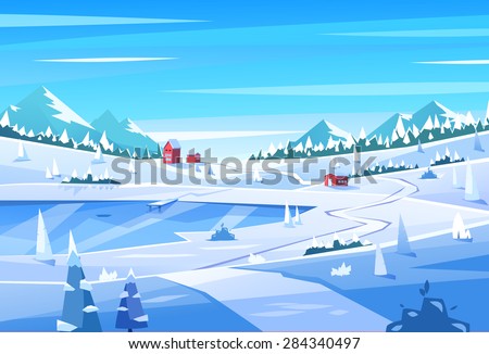 Winter landscape. Vector design illustration for web design development, natural landscape graphics.